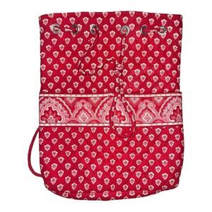Vera Bradley Nantucket Red Backsack Shopping Backpack Bag Retired EUC